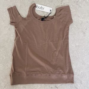 Bobi one shoulder cut out tee in java brown - size XS